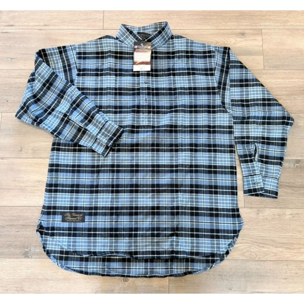 NWT Vermont Flannel Co Plaid Flannel Henley Blue Pullover Shirt Mens M USA Made
